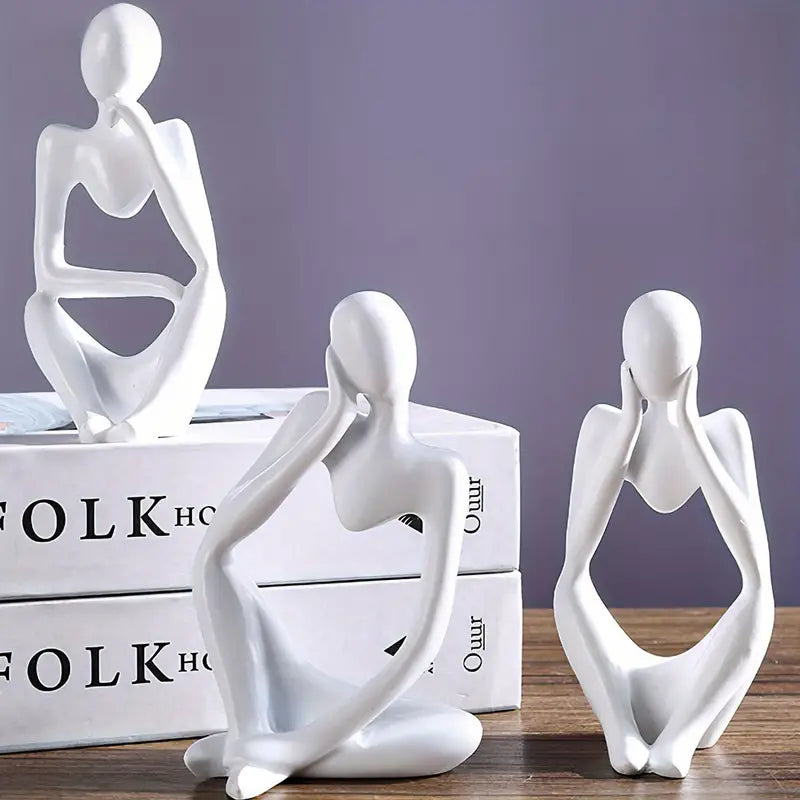 Modern Abstract Thinker Statue Sculpture - 3 Pieces Set