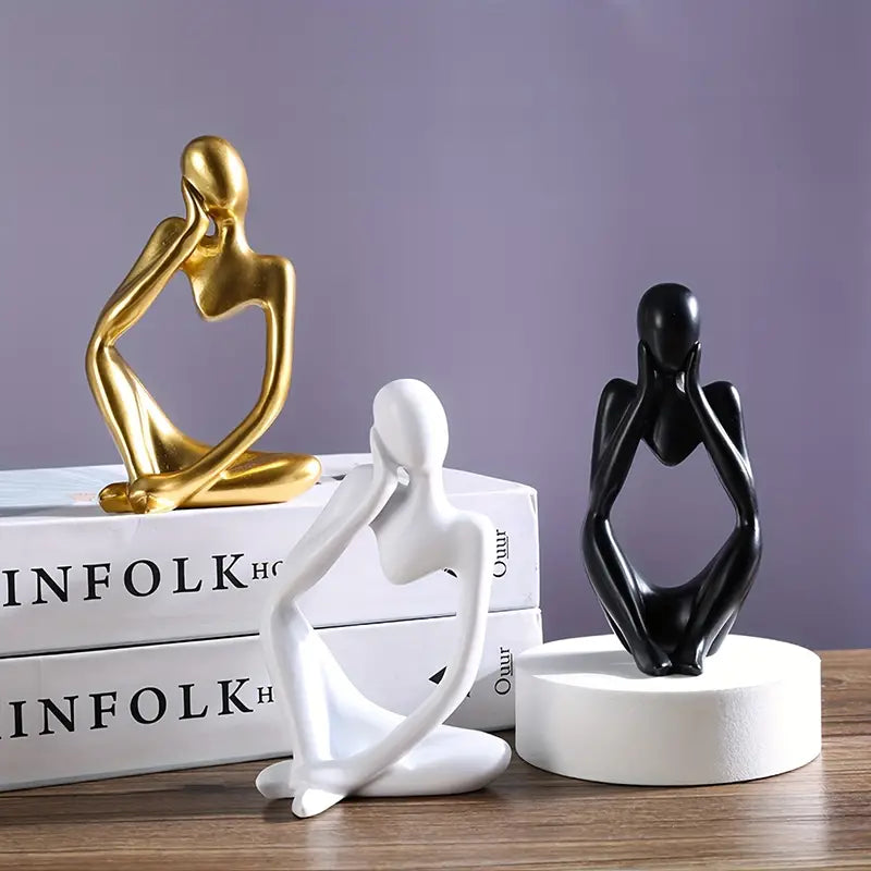 Modern Abstract Thinker Statue Sculpture - 3 Pieces Set