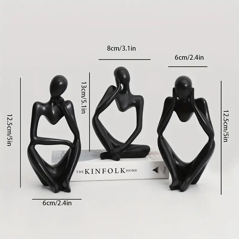 Modern Abstract Thinker Statue Sculpture - 3 Pieces Set