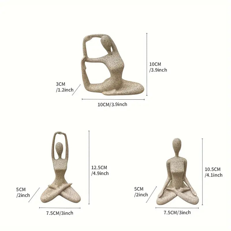 Sitting Yoga Girl Thinker Sculpture - 3 Pieces Set