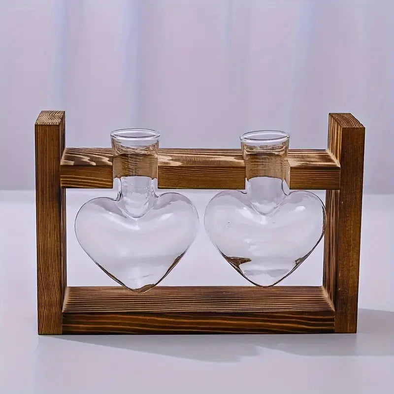 Air Plant Terrarium With Heart Shape Vase and Wooden Stand