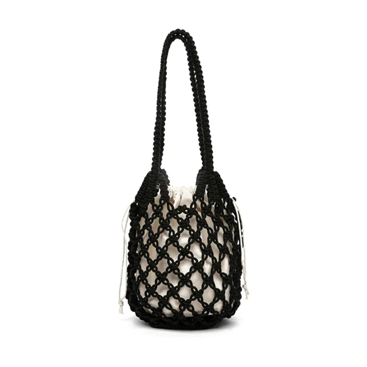 Women Bohemian Woven Shoulder Bag, Lightweight Hollow Out Bucket Purse Handbag with Long Handle Summer Beach Casual Tote