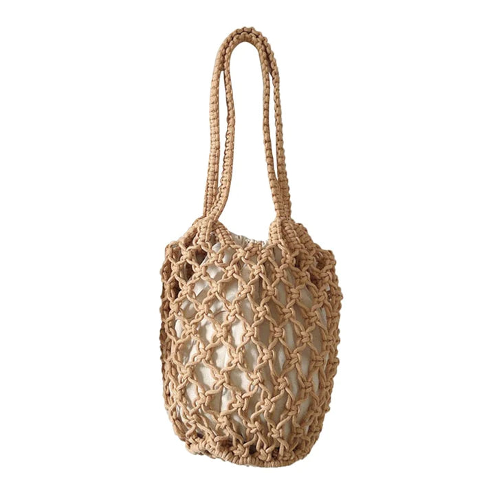 Women Bohemian Woven Shoulder Bag, Lightweight Hollow Out Bucket Purse Handbag with Long Handle Summer Beach Casual Tote