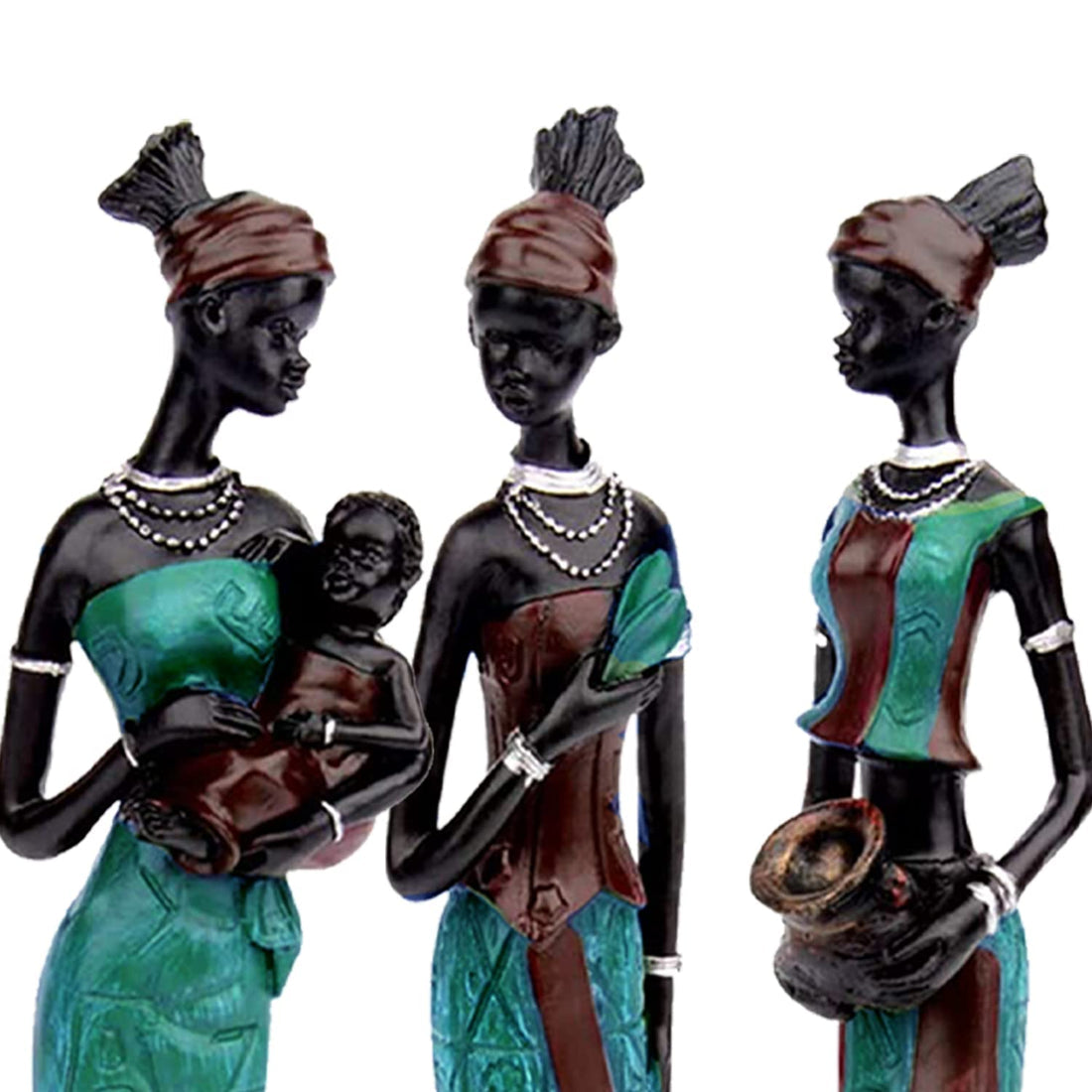 African Tribal Women Art Piece (Set of 3, Green and Black Color)