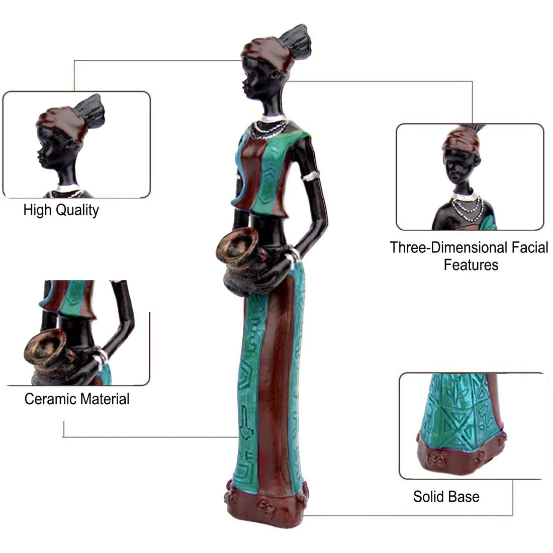 African Tribal Women Art Piece (Set of 3, Green and Black Color)