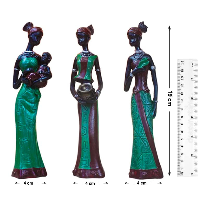 African Tribal Women Art Piece (Set of 3, Green and Black Color)