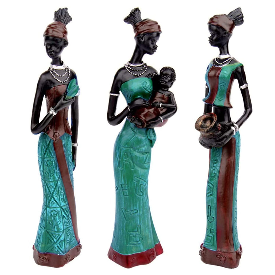 African Tribal Women Art Piece (Set of 3, Green and Black Color)
