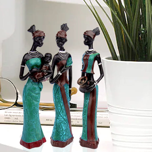 African Tribal Women Art Piece (Set of 3, Green and Black Color)