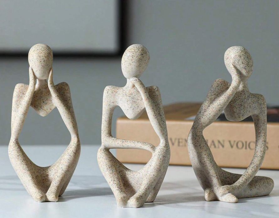 Modern Abstract Thinker Statue Sculpture - 3 Pieces Set