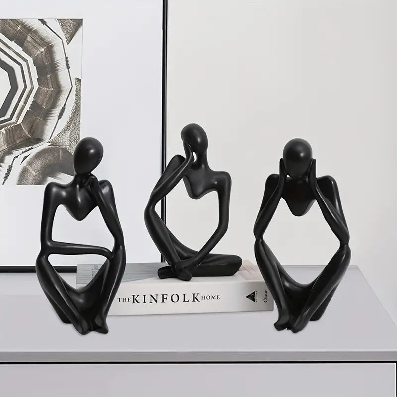 Modern Abstract Thinker Statue Sculpture - 3 Pieces Set